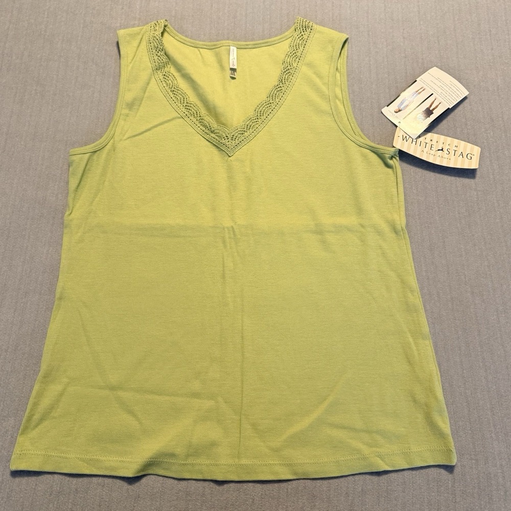 White Stag Womens XL 16/18 Green Crochet V Neck Tank Top NWT Sleeveless